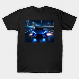 Hot blue sports car at night T-Shirt